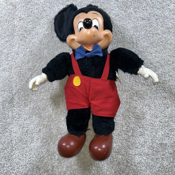 Vintage Applause Walt Disney Mickey Mouse Plastic Face Stuffed Toy 12" Hard Feet - Picture 1 of 14